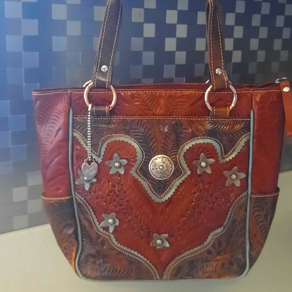 American West Desert Wildflower leather tooled shoulder bag